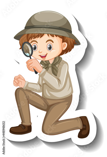 Girl wearing safari outfit cartoon character sticker