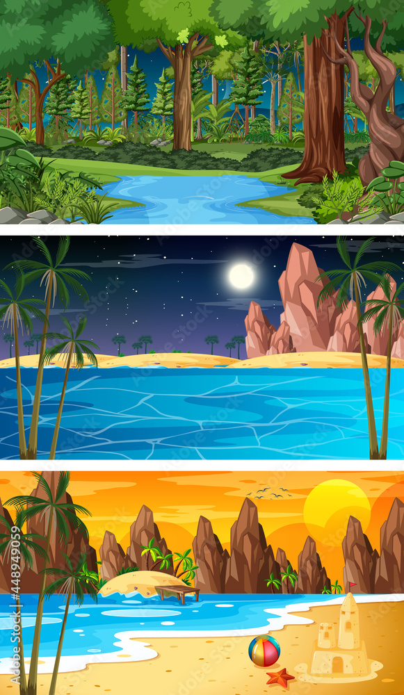 Three different nature horizontal scenes