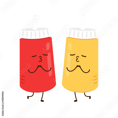 Tomato and mustard sauce character design. Sauce vector on white background.