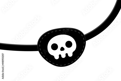Pirate eye patch icon sign flat style design vector illustration isolated on white background. Black eye patch with skull and bones symbols.