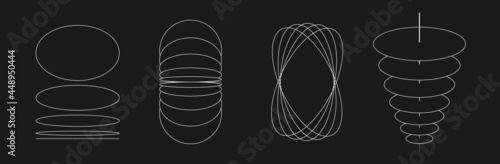 Obraz na płótnie Set of retrofuturistic circle shapes. Cyber retro design elements. Collection of perspective circular in cyberpunk 80s style. Circle geometry for poster, cover retrowave style. Vector w salonie