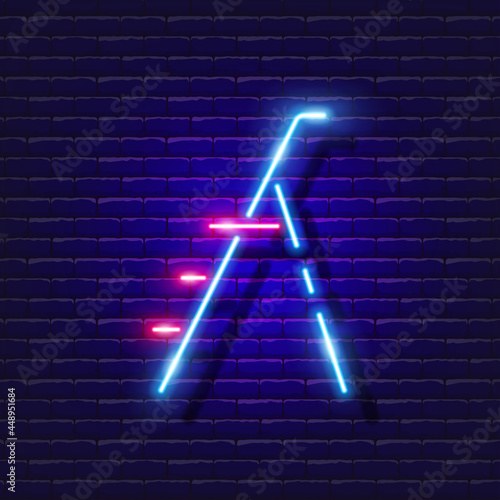 Construction ladder neon icon. Vector illustration for design. Repair tool glowing sign. Construction tools concept.