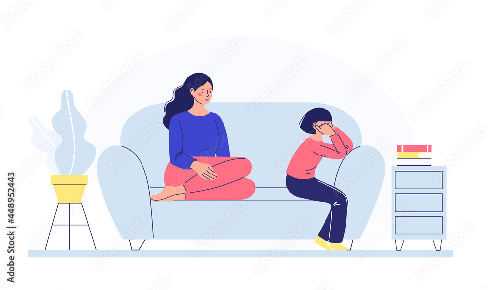 Children and parents talking concept. Mother talking to her daughter. The parent scolds the child. Family relationships, parenting. Cartoon people vector illustration Stock Vector | Adobe Stock Children and parents talking concept. Mother talking to her daughter. The parent scolds the child. Family relationships, parenting. Cartoon people vector illustration Stock Vector | Adobe Stock