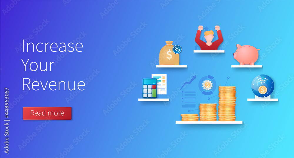 Increase your revenue banner illustration in 3D style Increase your revenue banner illustration in 3D style