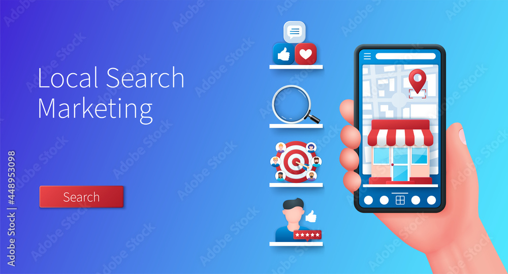 Local search marketing banner in 3D style Local search marketing banner in 3D style