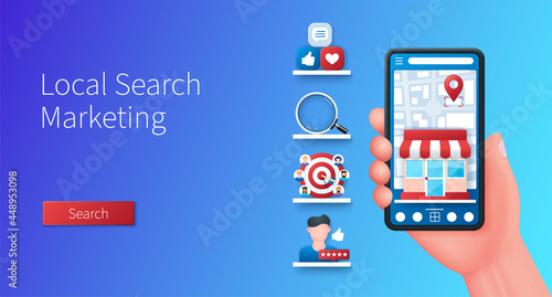 Local search marketing banner in 3D style