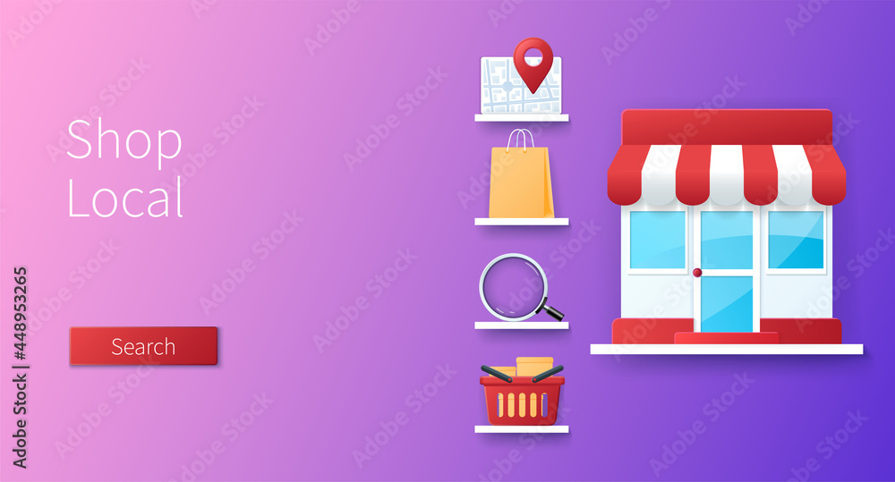 Shop local banner in 3D style Shop local banner in 3D style