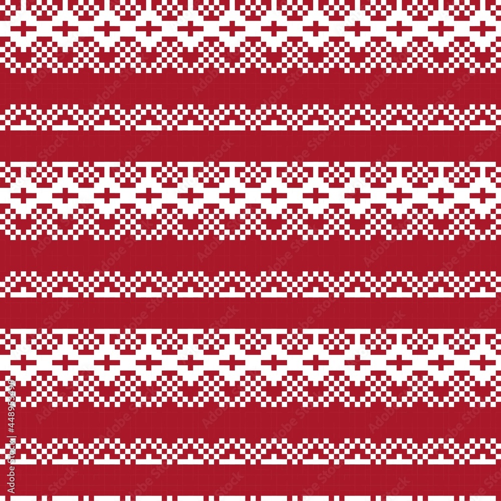 Red Christmas Fair Isle Seamless Pattern Background Red Christmas Fair Isle Seamless Pattern Background