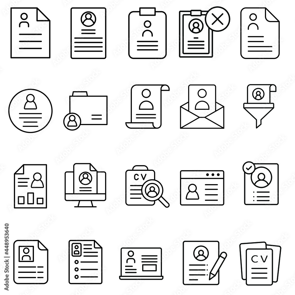 CV icon vector set. Resume illustration sign collection. user data user data. CV icon vector set. Resume illustration sign collection. user data user data.