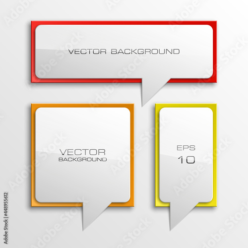 Colloquial cloud on a rectangular background. Square banner. Three speech bubbles. Volumetric die for labels. Abstract vector banner. Design shape. Rectangle form. Volume lettering dies.