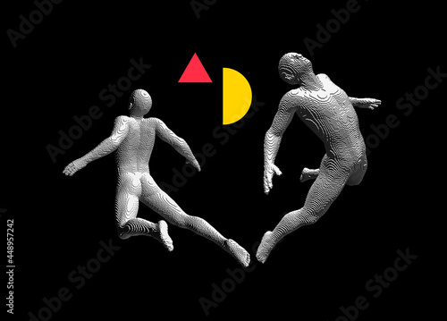 Man floating in the air. Take me higher. Meditating concept. Voxel art. 3D vector illustration.