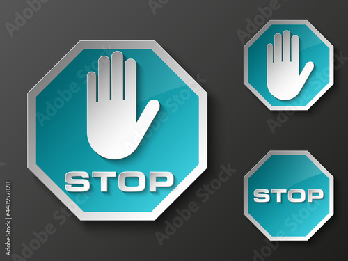 STOP palm icon, No entry icon, road sign, danger badge