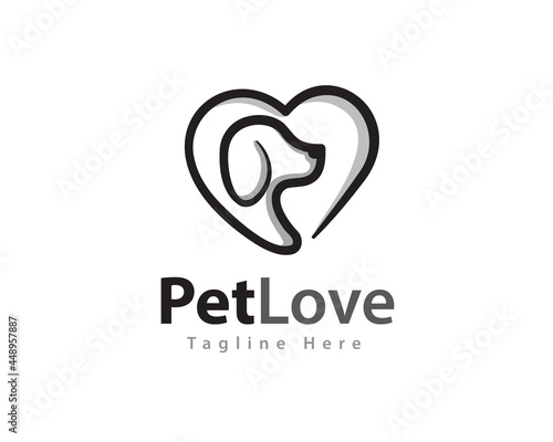 dog pet love heart line art logo symbol template illustration inspiration