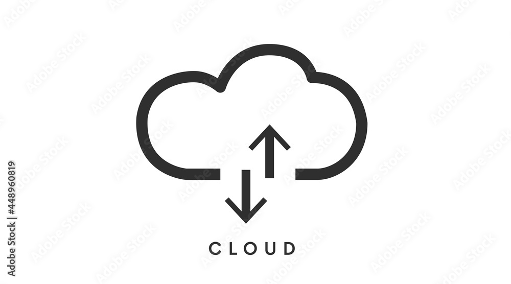 Digital Cloud Icon. Vector isolated editable black and white illustration of a cloud with arrows Digital Cloud Icon. Vector isolated editable black and white illustration of a cloud with arrows