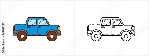 Car coloring book for kids. Car side view. Auto