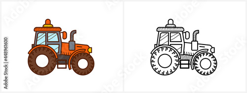 Tractor coloring page for kids. Tractor side view