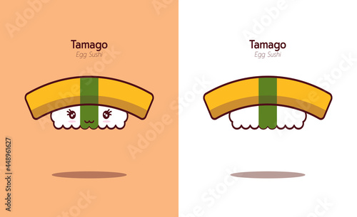 Japanese  Cute Character Design, Kawai Sushi, Vector for Logo, Pattern, Design, Greeting, Decoration.