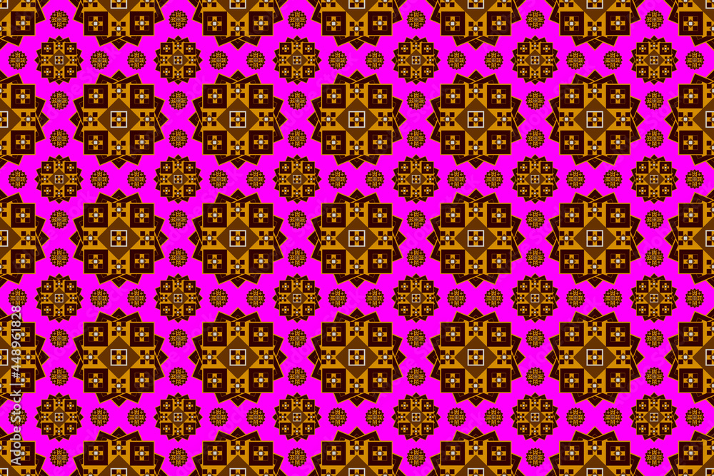 Brown floral pattern with seamless interlacing for fashion fabrics and printed products, ethnic tribal fabrics, pink backgrounds. Brown floral pattern with seamless interlacing for fashion fabrics and printed products, ethnic tribal fabrics, pink backgrounds.