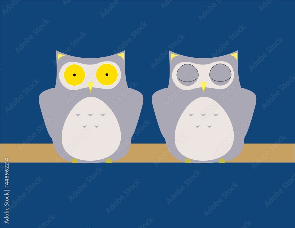 Fototapeta premium Design - post card/letter, 2 owls on a branch