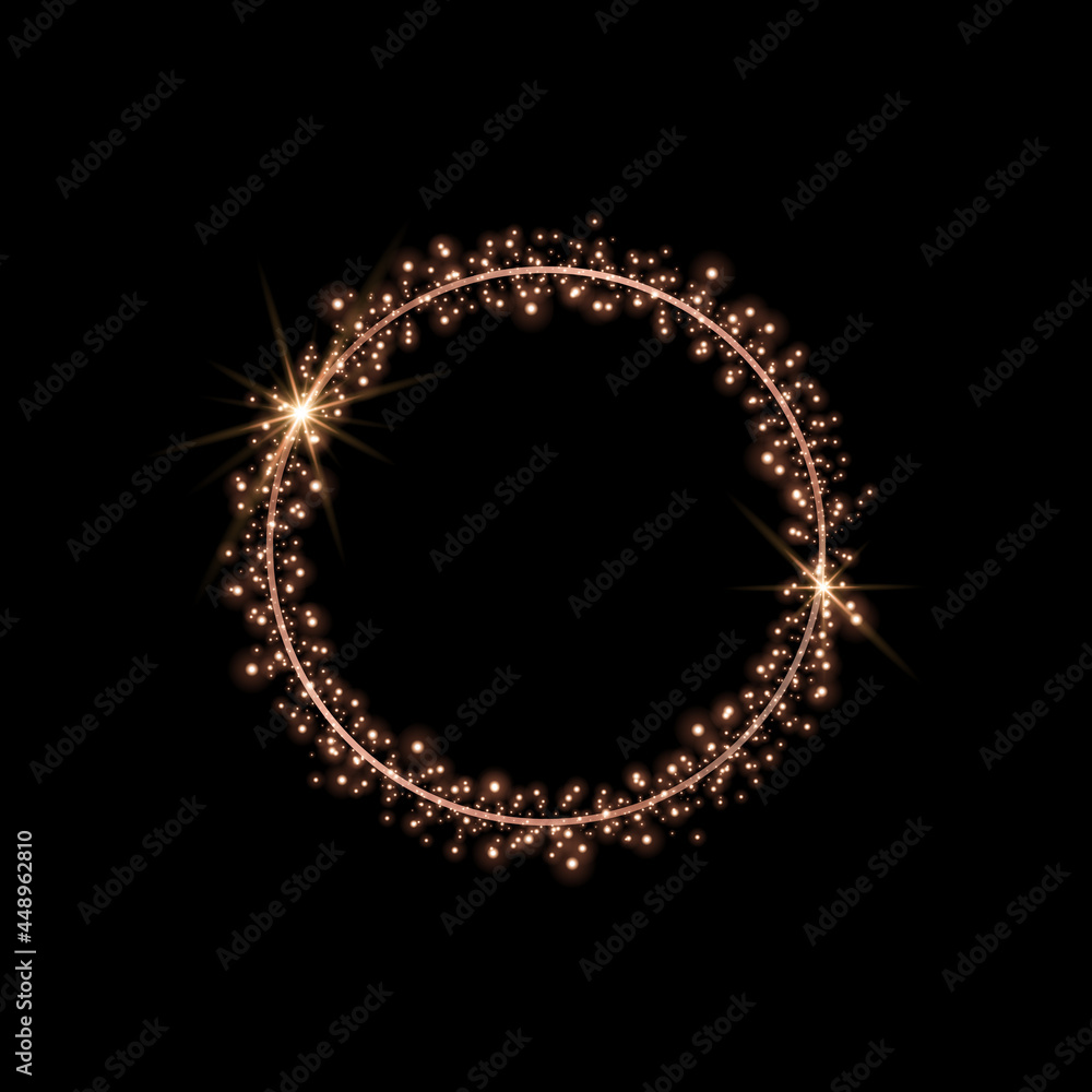 Vector round gold frame with glitter and flares. Vector round gold frame with glitter and flares.