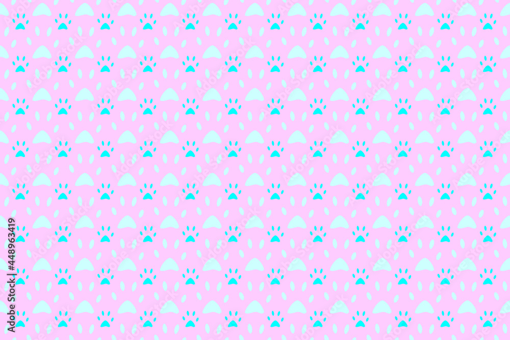 Seamless wallpaper with tiled cute dog footprints on a light pink background.