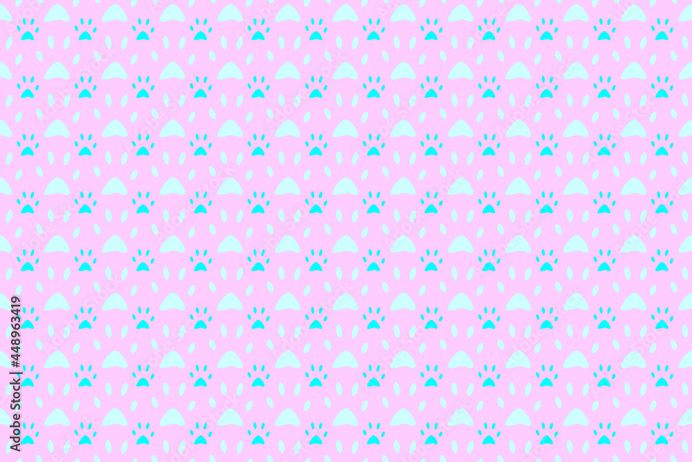 Seamless wallpaper with tiled cute dog footprints on a light pink background. Seamless wallpaper with tiled cute dog footprints on a light pink background.