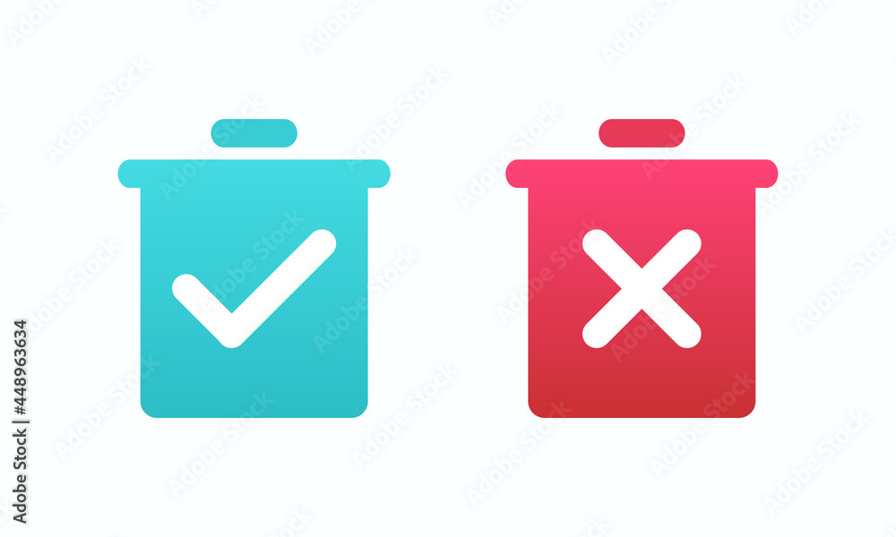 Recycle bin with check amrk and cross icon. Trash can. Illustration vector Recycle bin with check amrk and cross icon. Trash can. Illustration vector