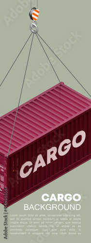 3D Isometric shipping cargo 20 foot container delivery with closed doors. Large metal 20 ft containers for transportation. Delivery of cargo shipping. 3D illustration