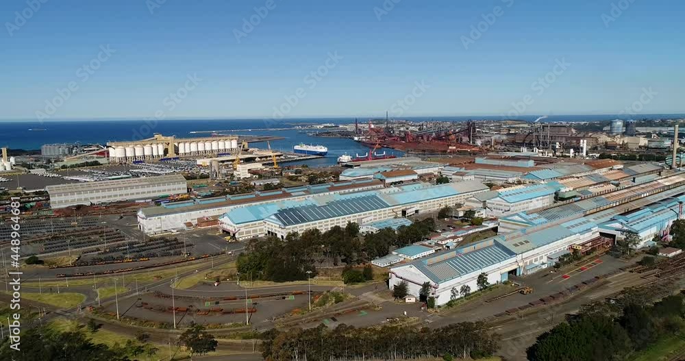 View of Port Kembla industrial site in regional NSW of Australia as 4k.
View of Port Kembla industrial site in regional NSW of Australia as 4k.
