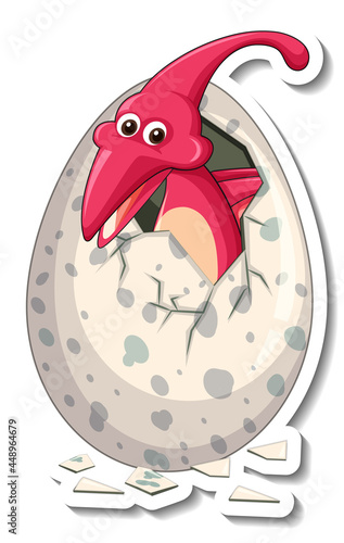 A sticker template with baby dinosaur hatching from an egg