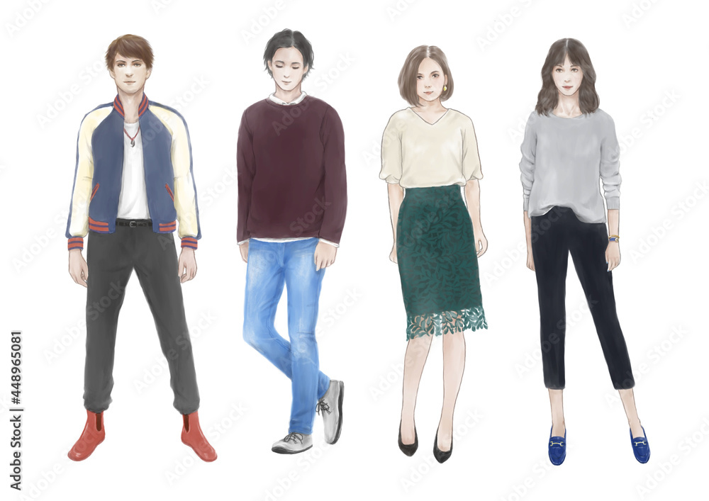 素材イラスト 男女 カジュアルファッション 素材イラスト 男女 カジュアルファッション