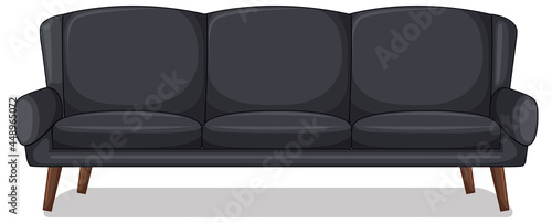 Black three-seater sofa isolated on white background