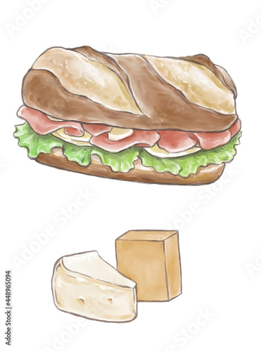 素材イラスト　サンドイッチとチーズ