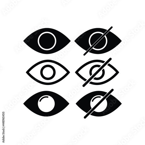 Set of visibility and invisibility icons. Show and hide eye icons vector