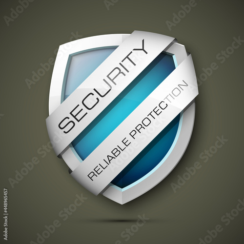 Security reliable protection guard shield concept. Safety badge, Protection icon. Privacy banner shield. Security label. Defense tag. Presentation sticker shield. Defense safeguard sign. badge