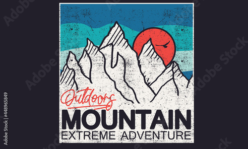 Mountain adventure trek vector t shirt design. Outdoor explore print for apparel , poster,  sticker and others uses. 