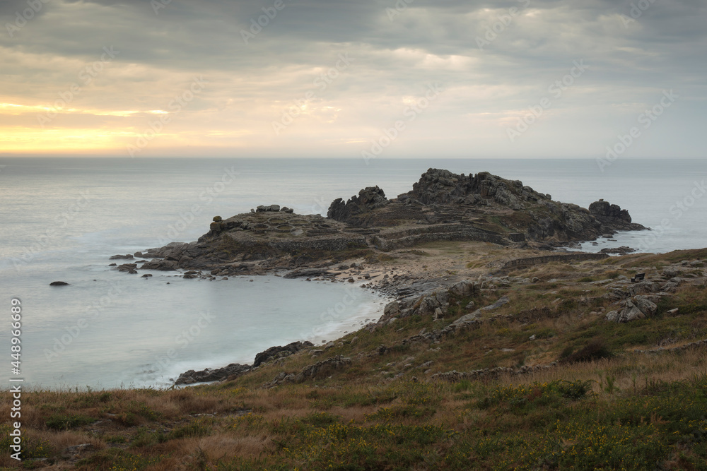 Castro of Baroña ruins at sunset in Galicia