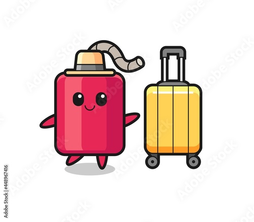 dynamite cartoon illustration with luggage on vacation