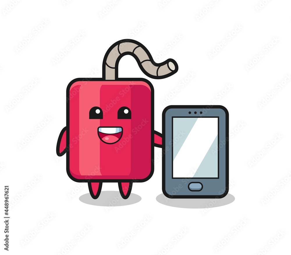 dynamite illustration cartoon holding a smartphone dynamite illustration cartoon holding a smartphone