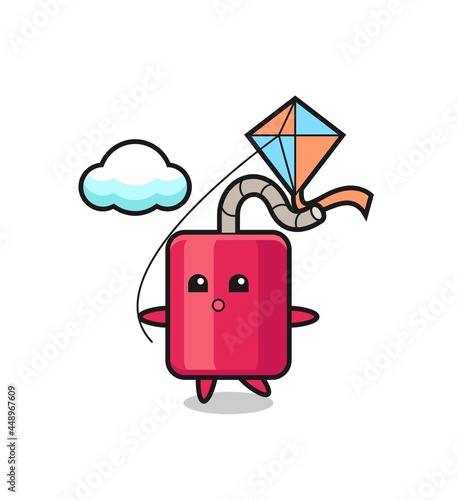 dynamite mascot illustration is playing kite