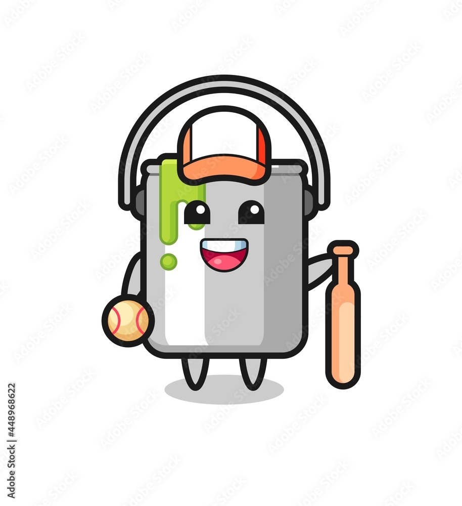Cartoon character of paint tin as a baseball player Cartoon character of paint tin as a baseball player