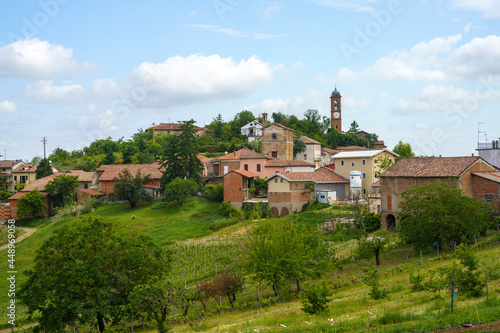 Landscape on the Tortona hills at springtime. View of Monleale photo