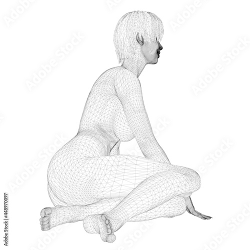 Wireframe nude lying girl isolated on white background. 3D. Vector illustration