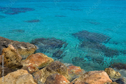 Sea shore. Rocky shore. Rest at the sea. Vacation. Beach. Cyprus.