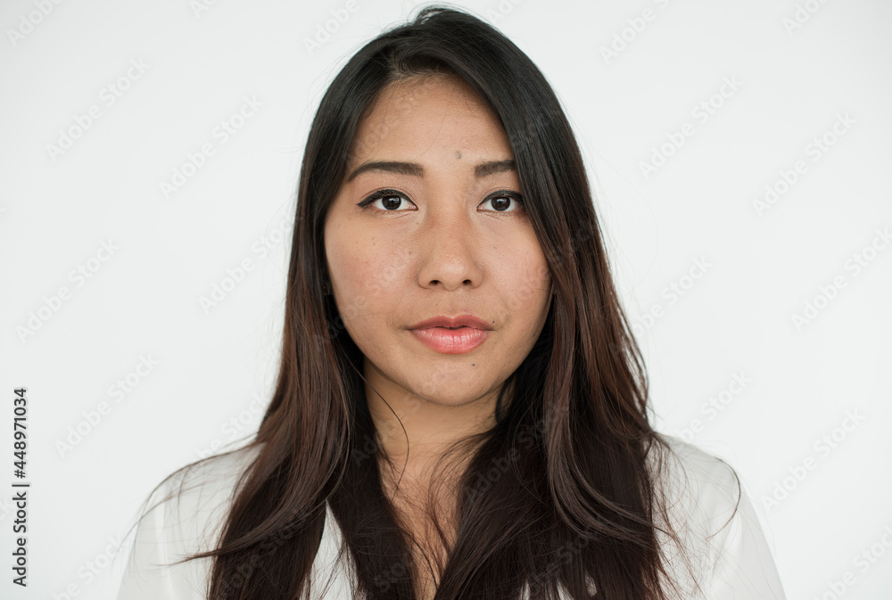 Worldface-Asian woman in a white background Worldface-Asian woman in a white background