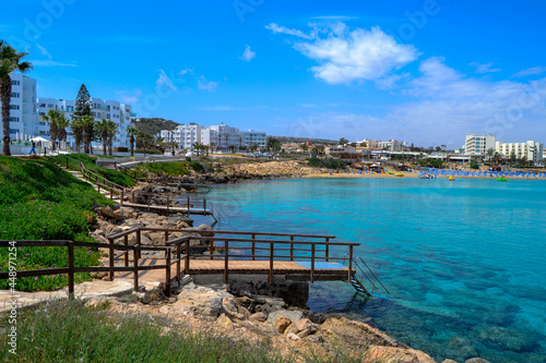 Sea shore. Rocky shore. Rest at the sea. Vacation. Beach. Cyprus.