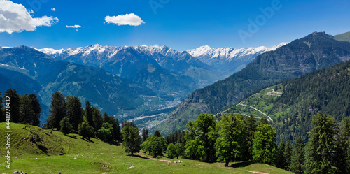 Spring in Kullu valley in Himalaya mountains. Himachal Pradesh, India