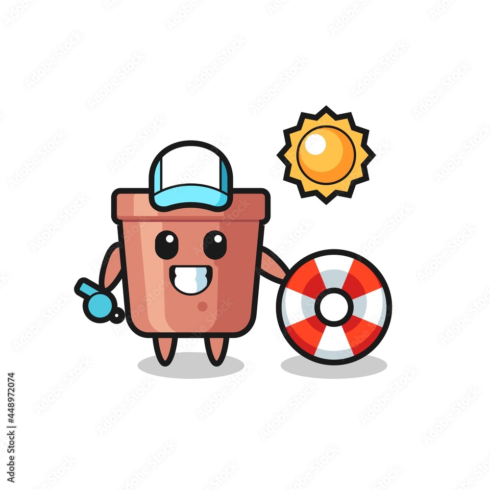 Cartoon mascot of flowerpot as a beach guard Cartoon mascot of flowerpot as a beach guard