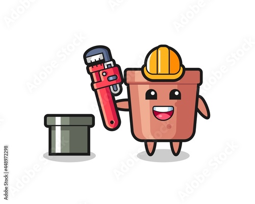Character Illustration of flowerpot as a plumber