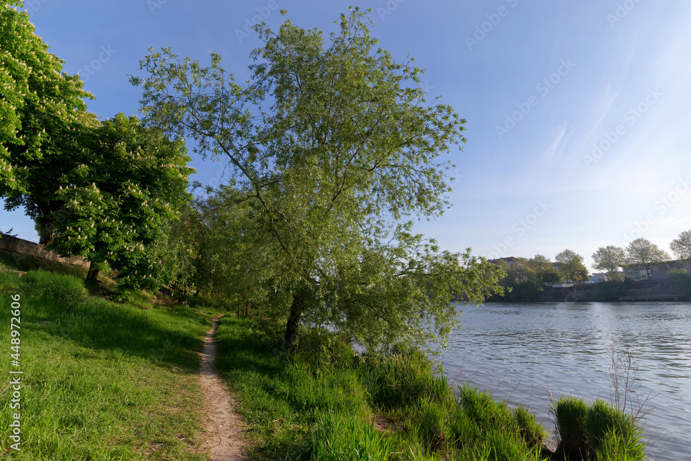 Path alon the Seine river in Paris suburb Path alon the Seine river in Paris suburb